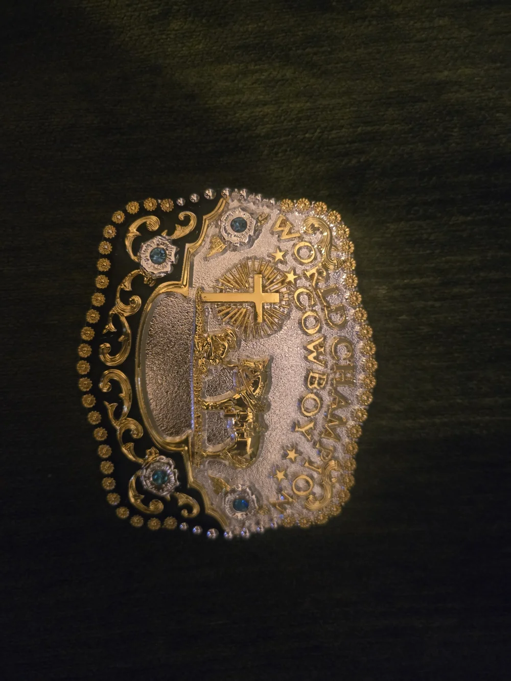 Belt Buckle World Champion Cowboy Gold & Silver Trophy
